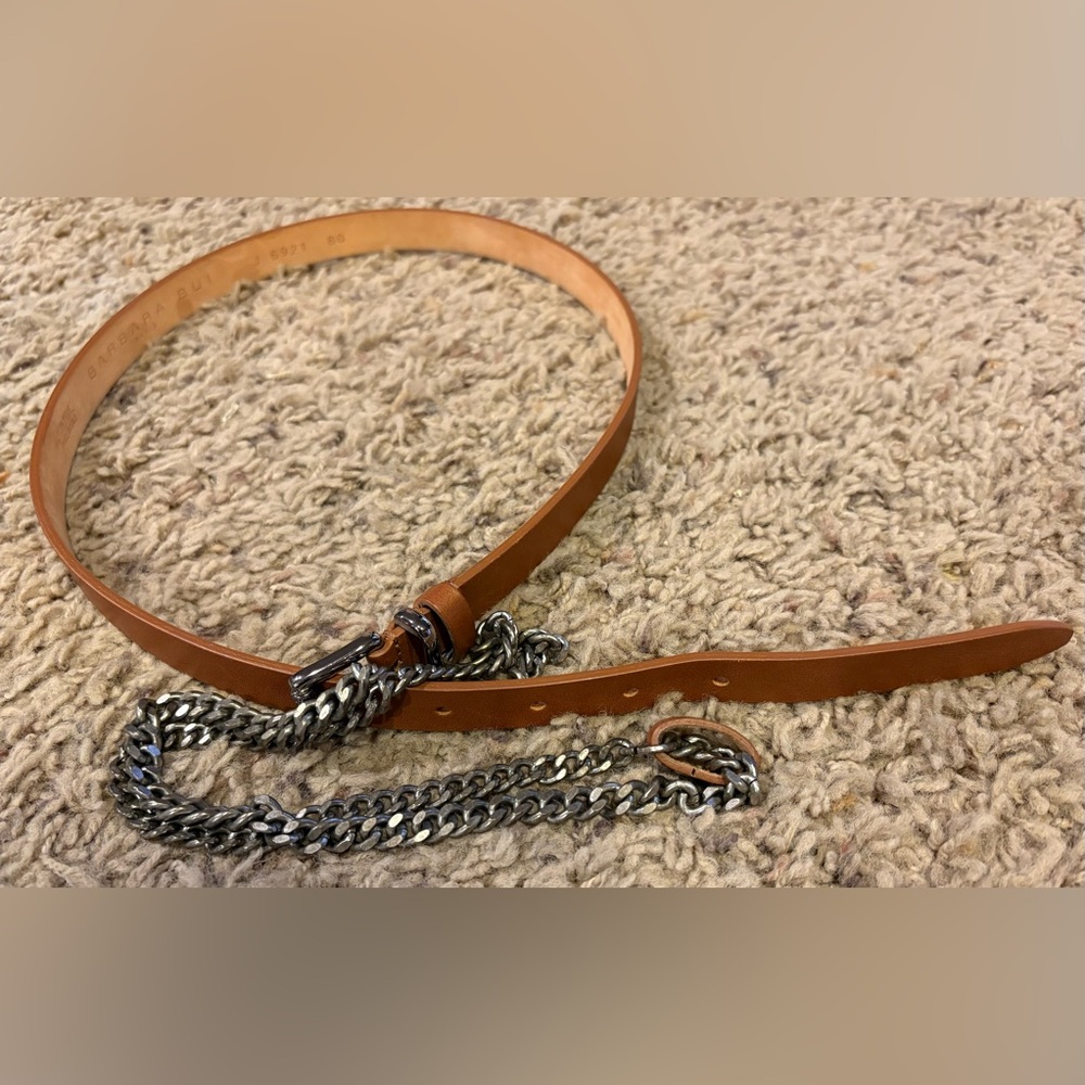 Barbara Bui Paris Brown Leather Belt with Chain